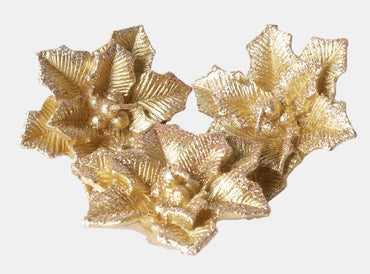 Adorno navideño vela ponsetia set x3 gold - La Tiendita de la Jose