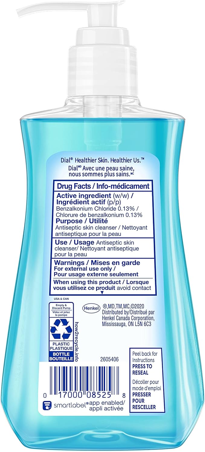 Pack 5 Jabón líquido de manos Dial con humectante, agua de manantial, 221 mil
