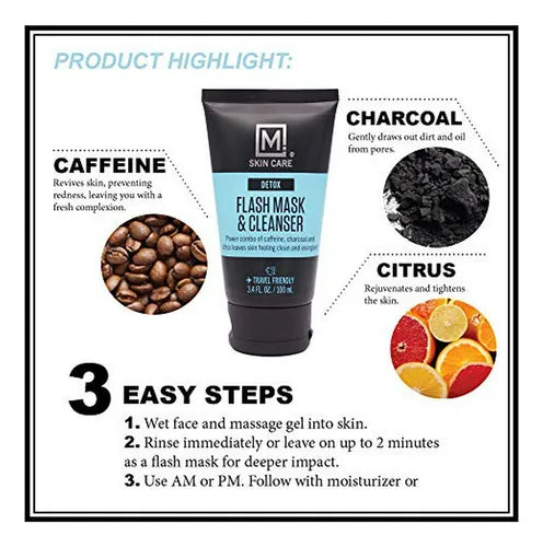 M. Skin Care Detox Flash Facial Mask And Cleanser For Men.