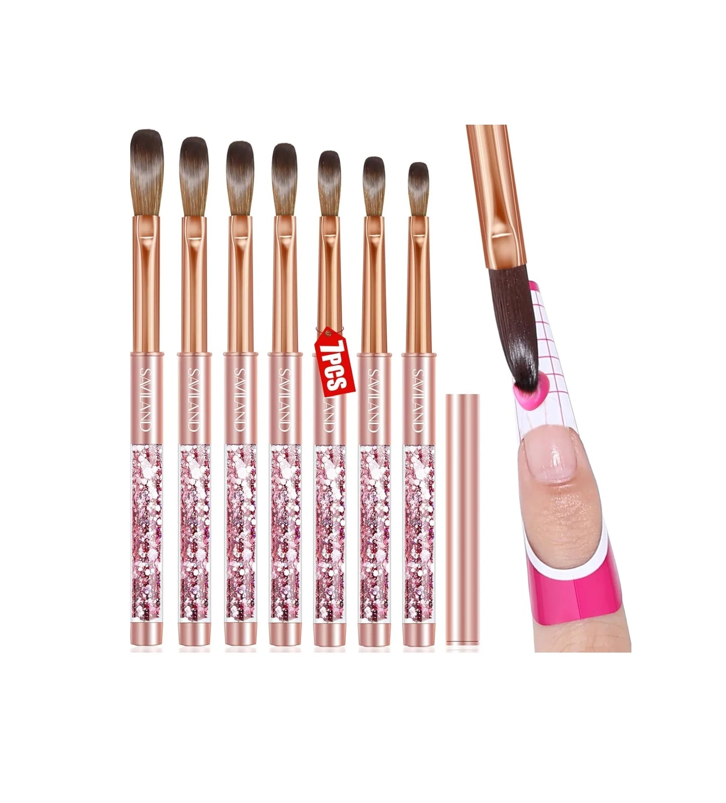 Juego de 7 pinceles acrílicos para uñas color oro rosa - La Tiendita de la Jose