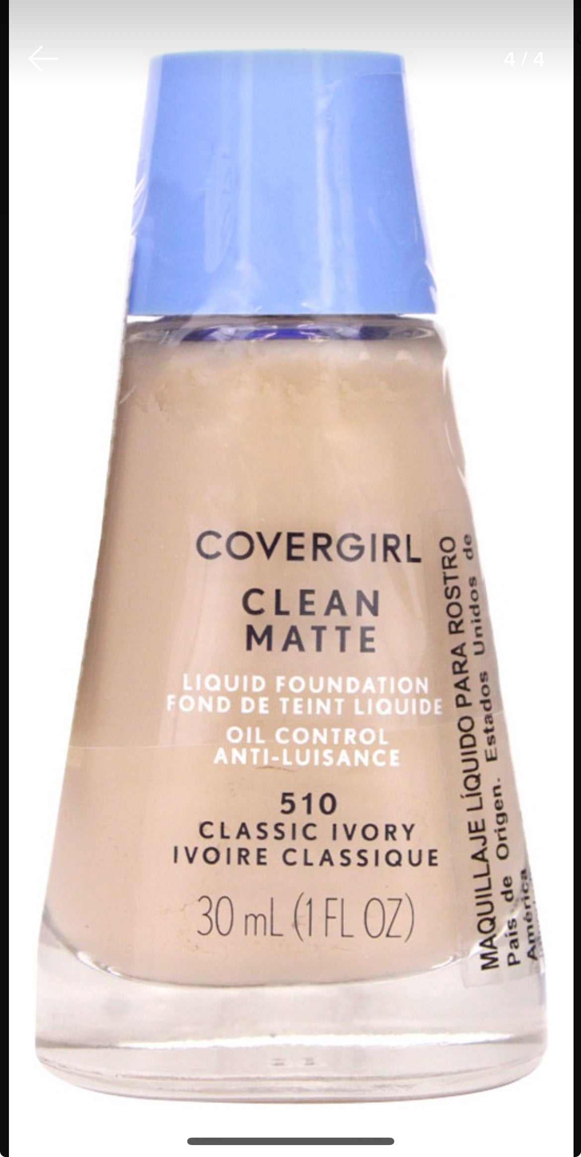 Base de Maquillaje Líquida Covergirl Clean Matte 510 Classic Ivory 30ml