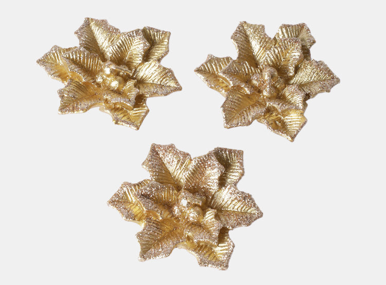 Adorno navideño vela ponsetia set x3 gold - La Tiendita de la Jose