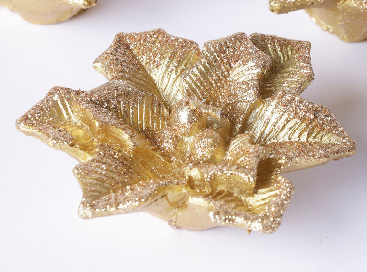 Adorno navideño vela ponsetia set x3 gold - La Tiendita de la Jose