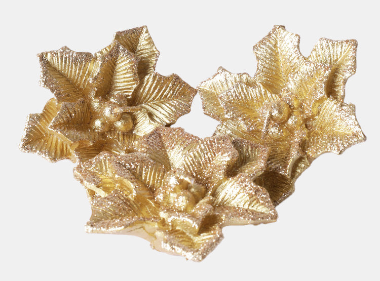 Adorno navideño vela ponsetia set x3 gold - La Tiendita de la Jose