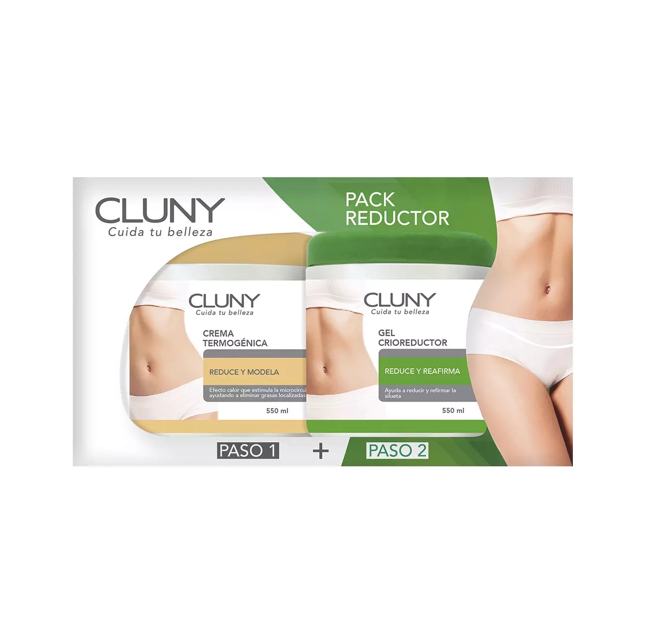 Pack Cluny Reductor Crema Termogénica 550ml + Gel Crioreductor 550ml - La Tiendita de la Jose