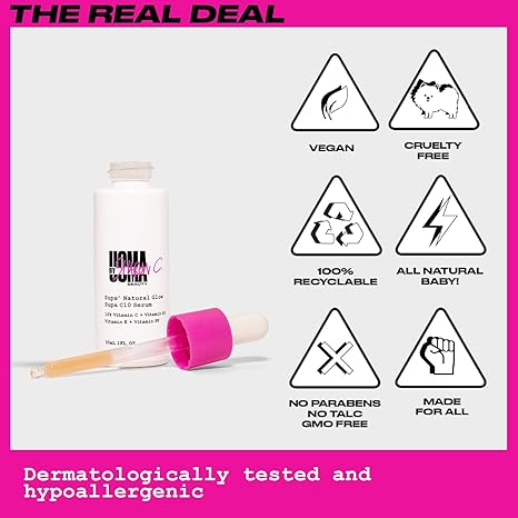 UOMA Beauty Suero de vitamina C para rostro con ácido hialurónico + niacinamida + vitamina E, 1.0 fl oz