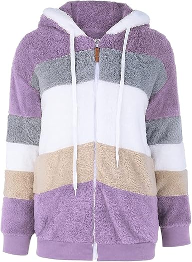 Chaqueta de Felpa Patchwork con Capucha – Púrpura - La Tiendita de la Jose