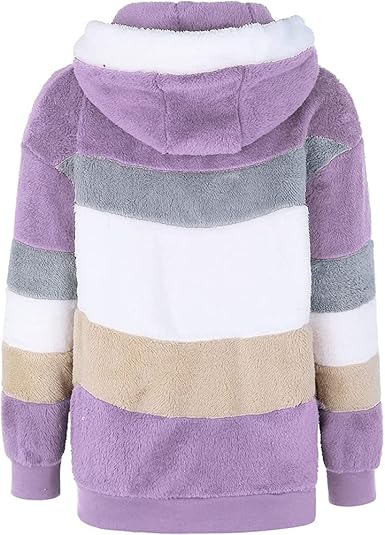 Chaqueta de Felpa Patchwork con Capucha – Púrpura - La Tiendita de la Jose
