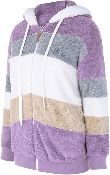 Chaqueta de Felpa Patchwork con Capucha – Púrpura - La Tiendita de la Jose