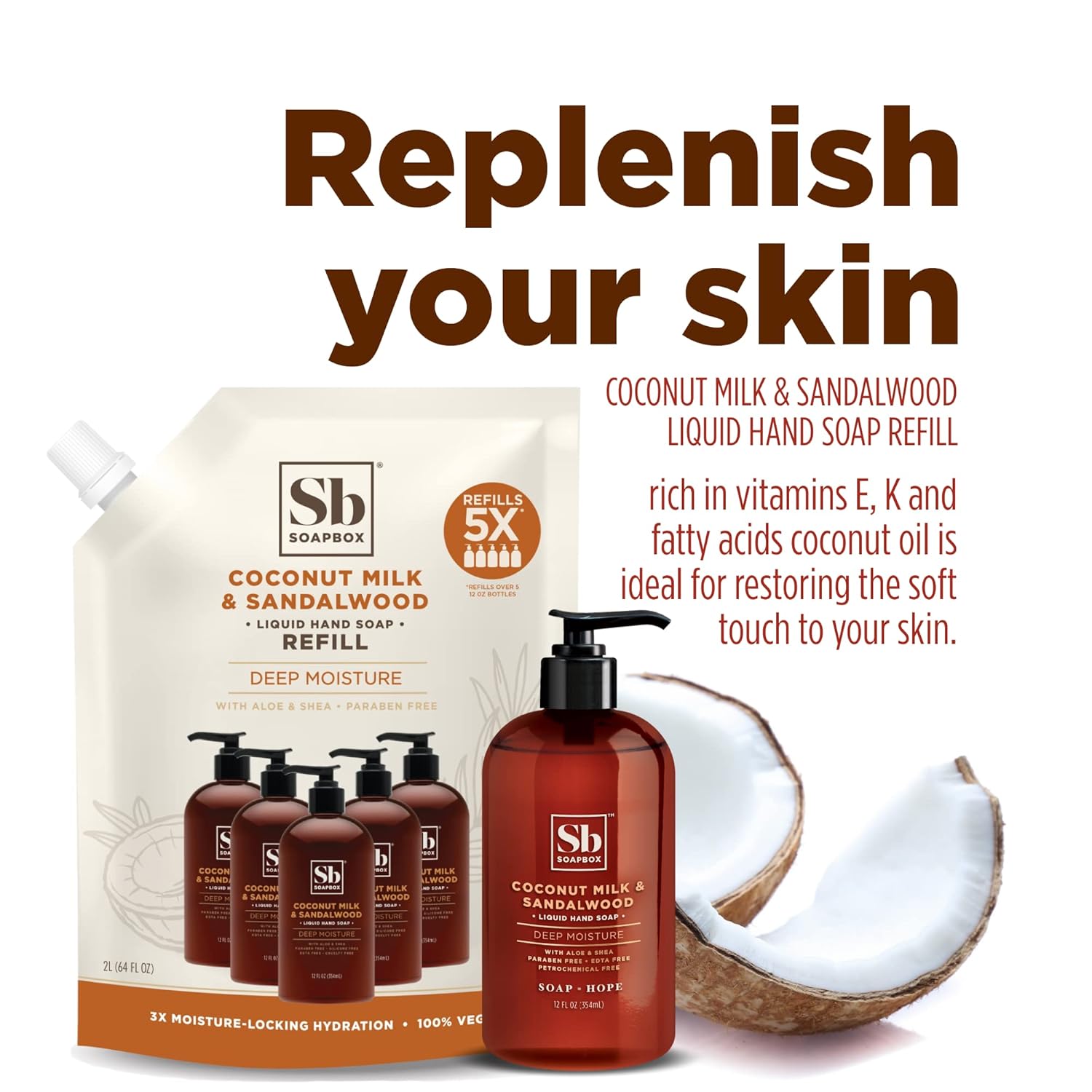 Soapbox Repuesto de jabón líquido de manos, leche de coco y sándalo - La Tiendita de la Jose