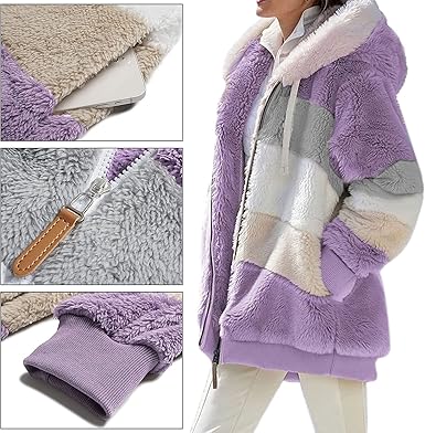 Chaqueta de Felpa Patchwork con Capucha – Púrpura - La Tiendita de la Jose