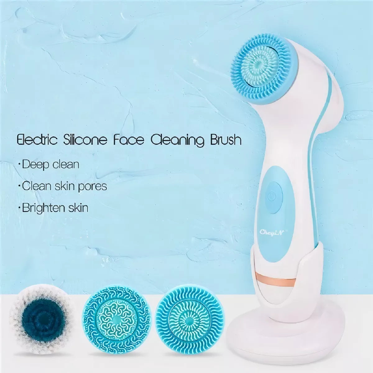 Cepillo Limpieza Facial Celeste Masajeador Silicona 3 En 1 - La Tiendita de la Jose
