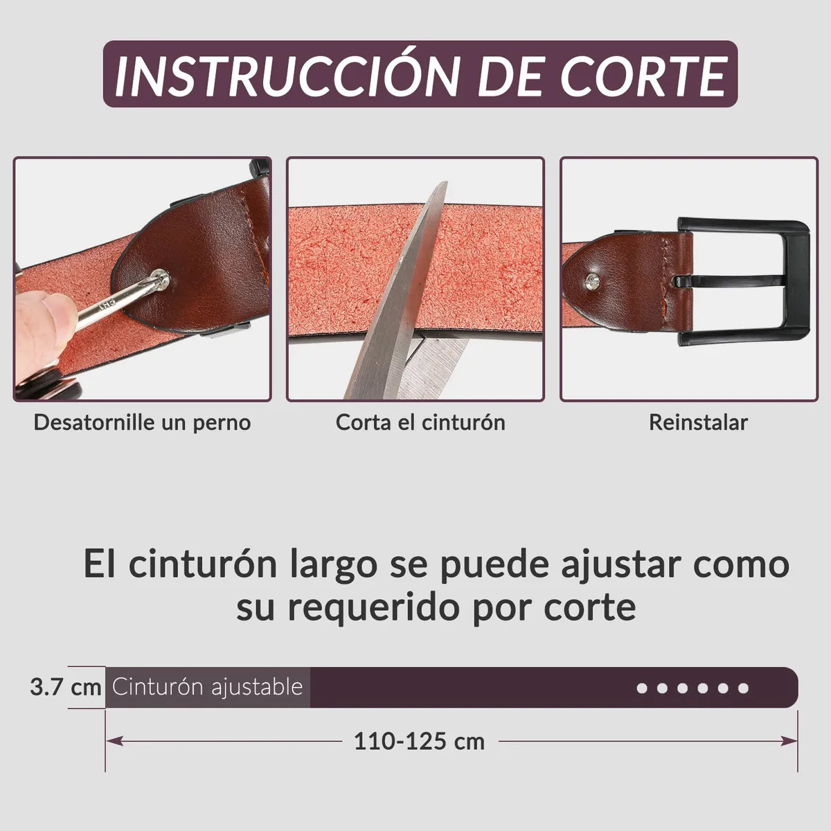 Cinturón Cuero Hombre Ajustable Alta Calidad Negro / Marrón