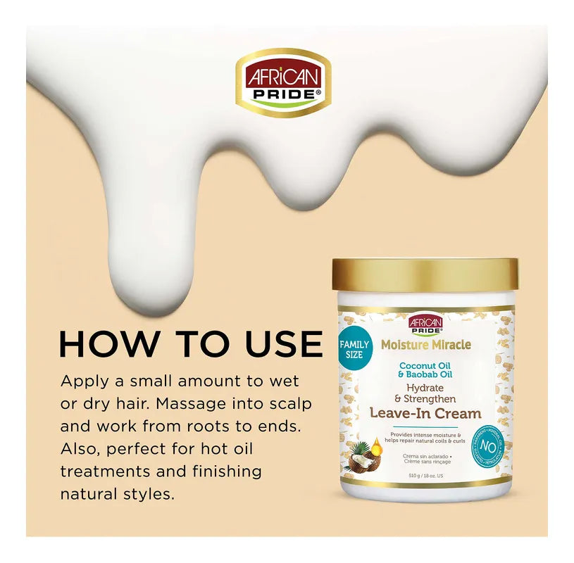 African Pride Moisture Miracle Aceite De Coco Y Aceite De Baobab - La Tiendita de la Jose