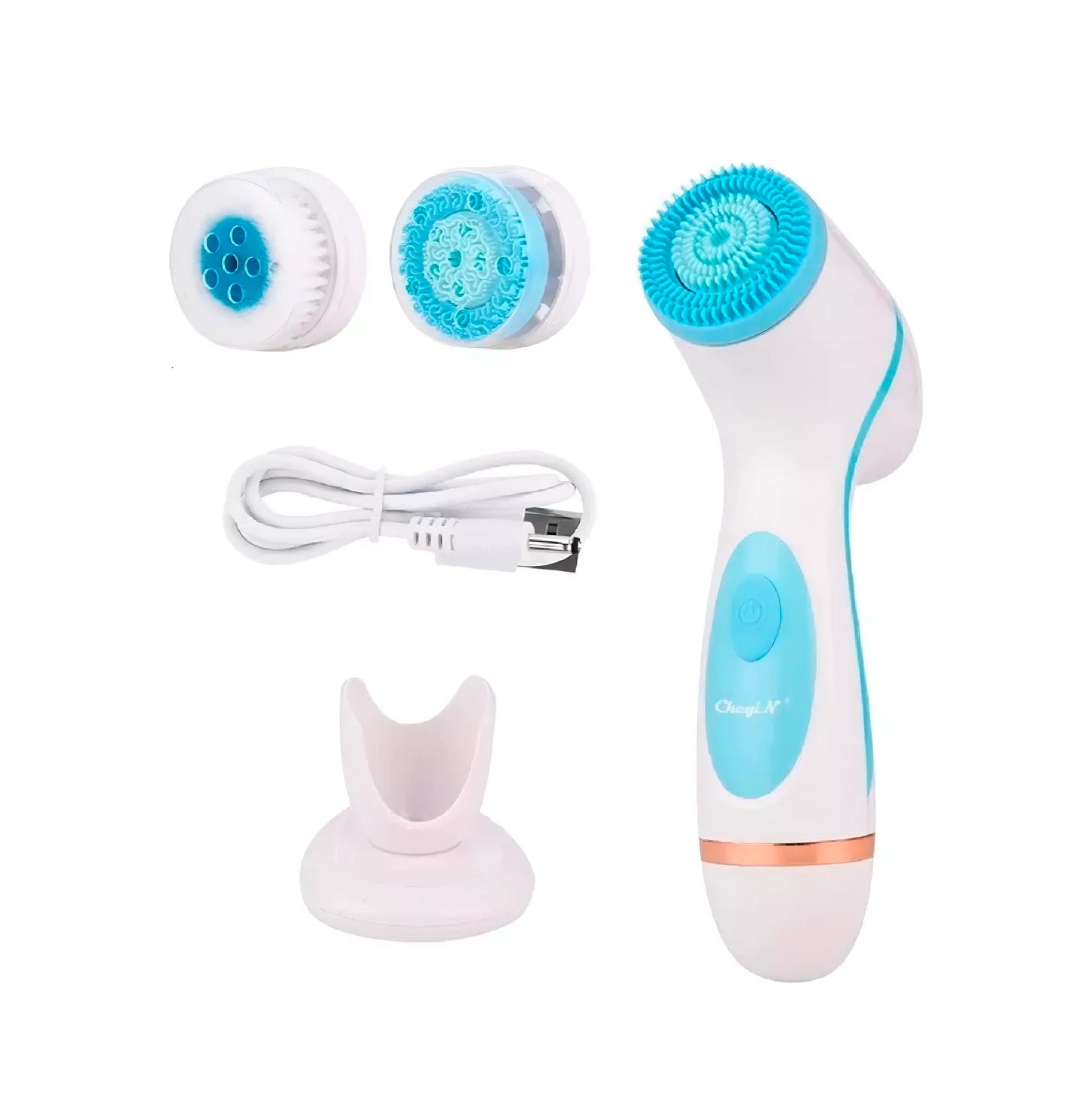 Cepillo Limpieza Facial Celeste Masajeador Silicona 3 En 1 - La Tiendita de la Jose