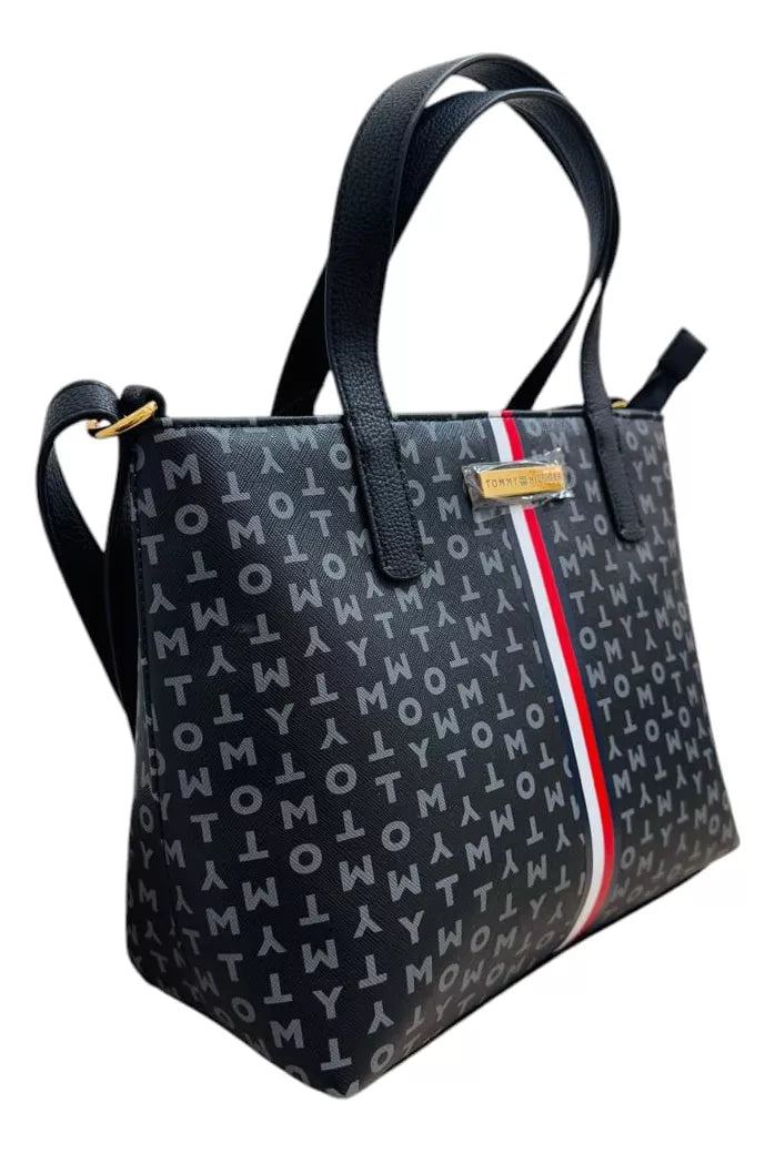 Tommy Hilfiger Bolsa Mujer Tote Monogram Tommy Color Negro Con Gris - La Tiendita de la Jose