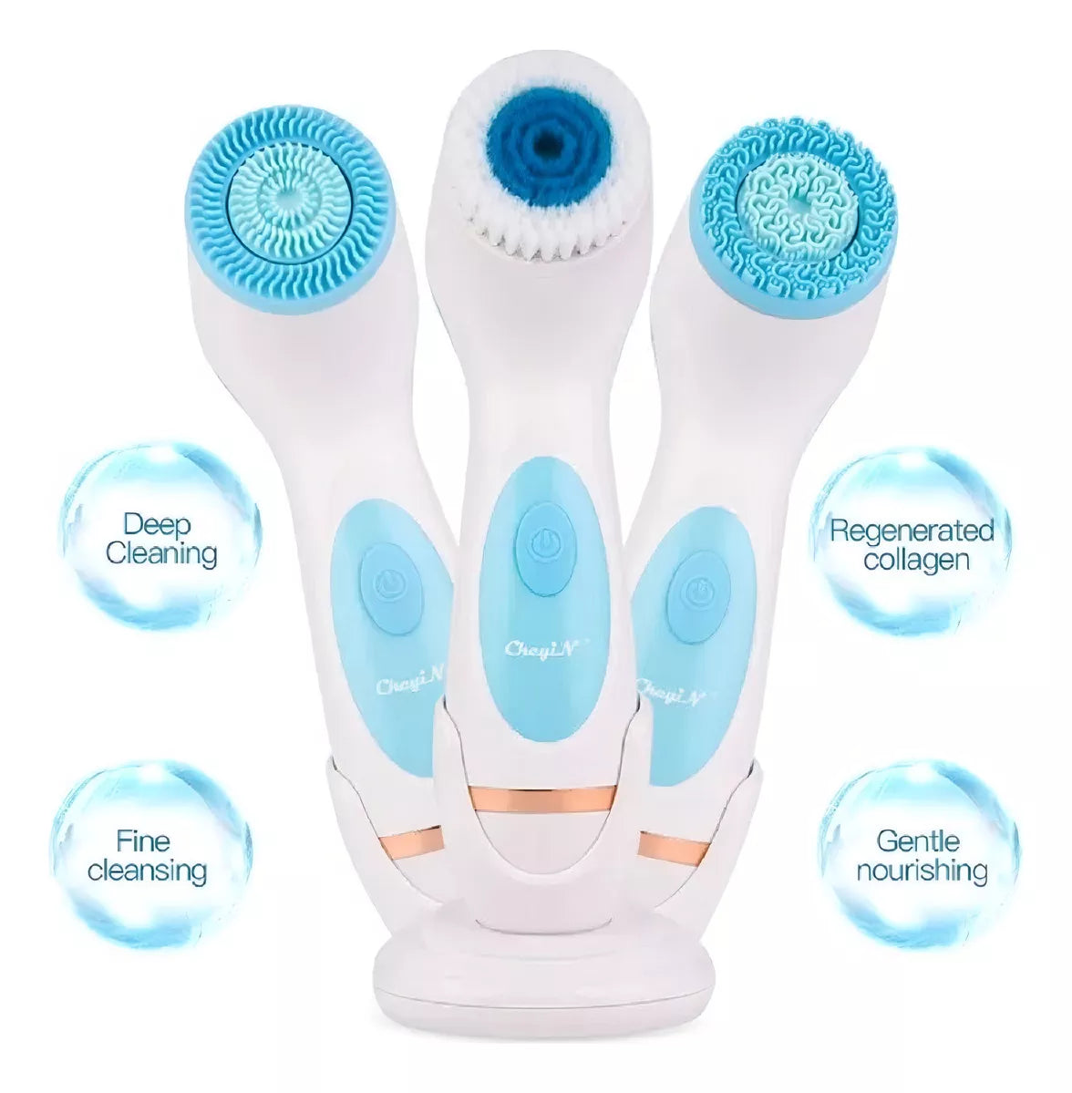 Cepillo Limpieza Facial Celeste Masajeador Silicona 3 En 1 - La Tiendita de la Jose