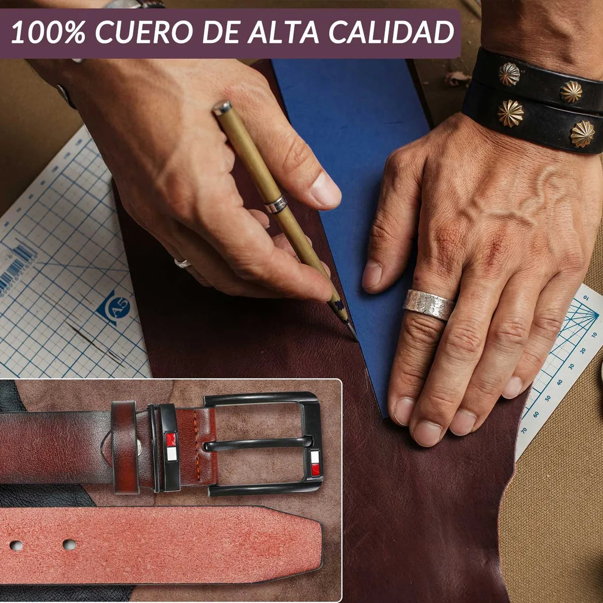 Cinturón Cuero Hombre Ajustable Alta Calidad Negro / Marrón