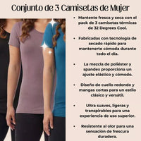 Camiseta Mujer Stretch Comfort 32 Degrees Cool Pack De 3 - La Tiendita de la Jose