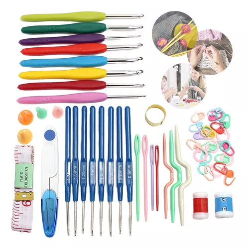 16 Kit Agujas Y Accesorios Para Tejer A Crochet Con Estuche - La Tiendita de la Jose
