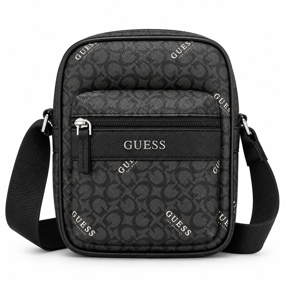 Bolso Guess de hombre negro con monograma, vista frontal