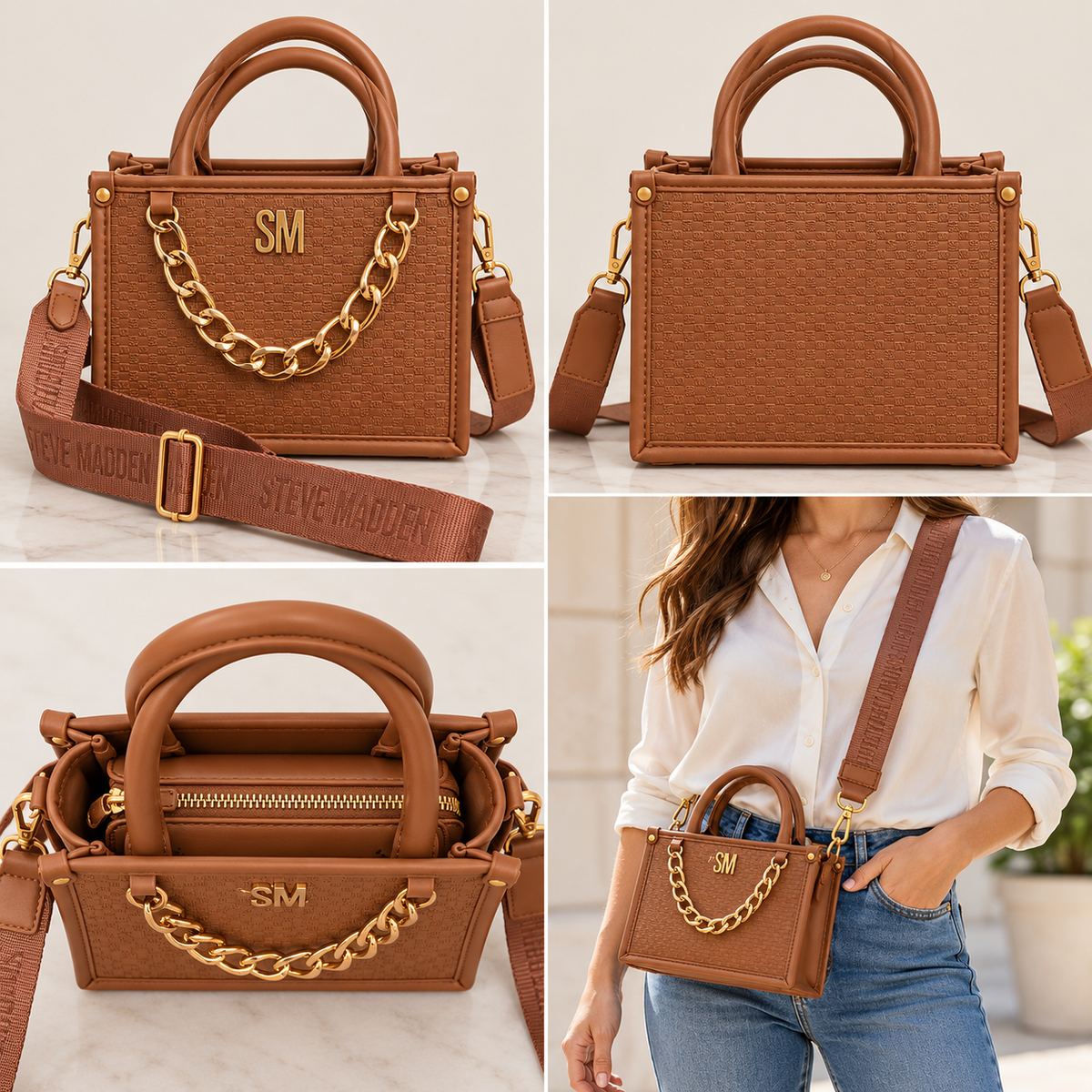 Cartera Steve Madden café detalles y modelo