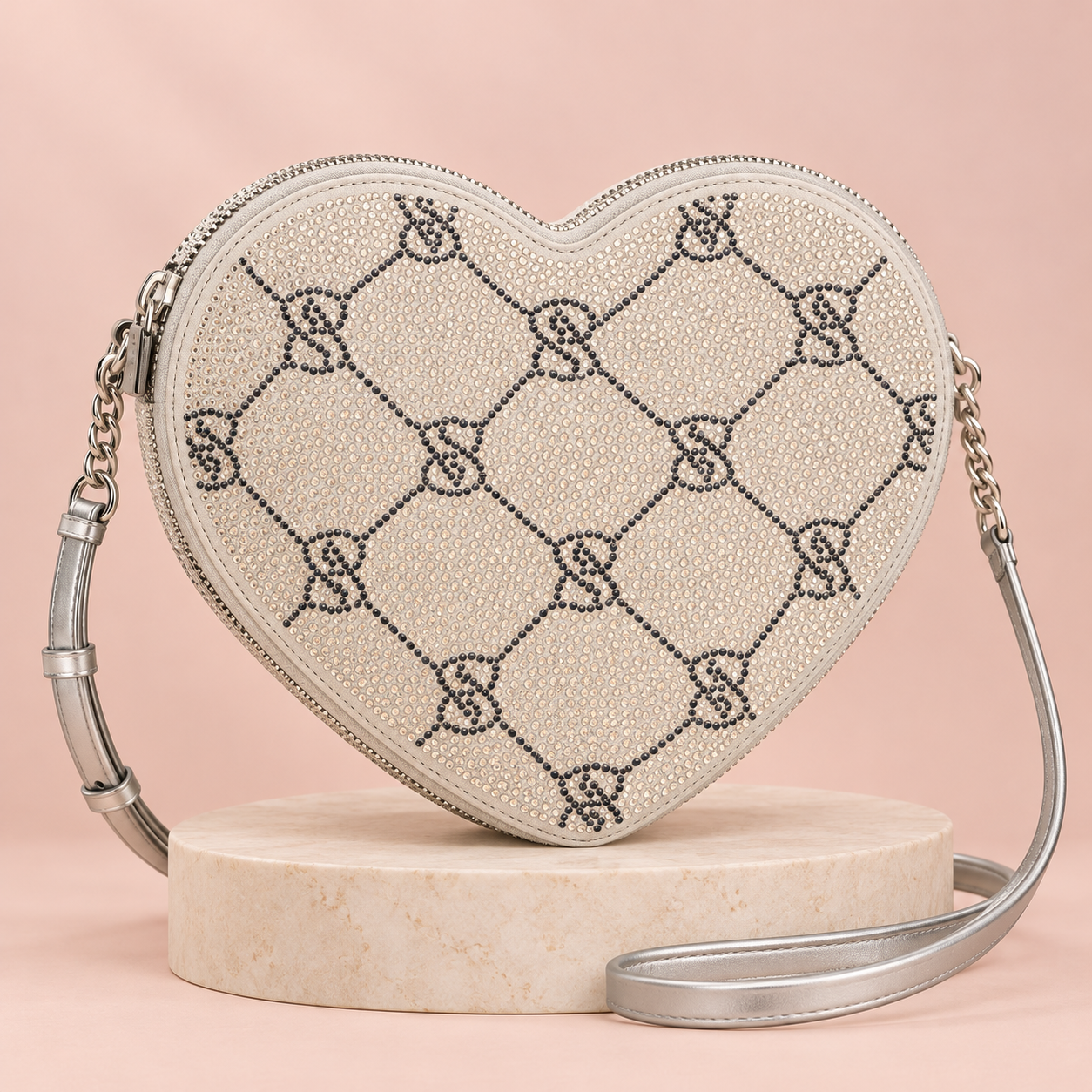 Cartera corazón — Plateado con brillos