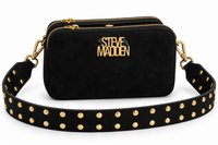 Crossbody Steve Madden negro agamuzado con correa de tachas doradas