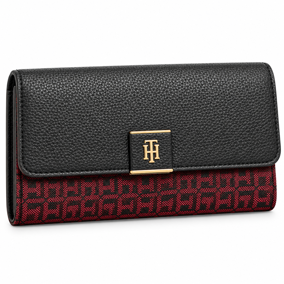 Billetera Tommy Hilfiger burdeos y negra con monograma