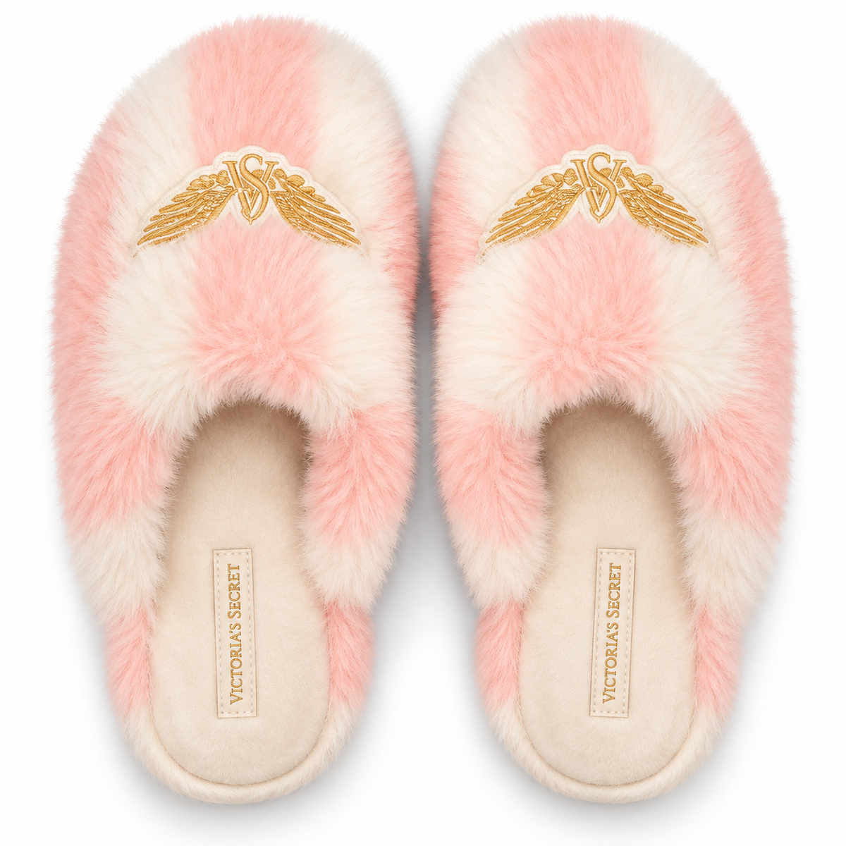 Pantuflas Victoria’s Secret con bordado dorado, vista superior