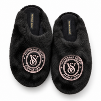 Pantuflas Victoria’s Secret negras con bordado rosado, vista superior