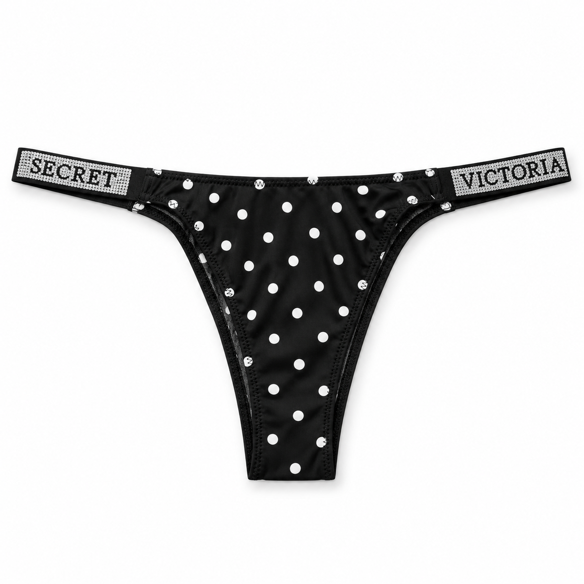 Calzón Victoria’s Secret negro con lunares blancos y brillos