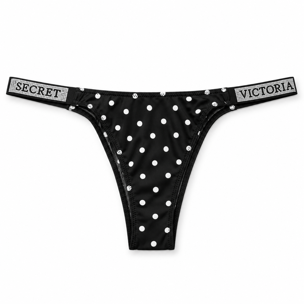 Calzón Victoria’s Secret negro con lunares blancos y brillos