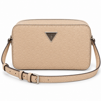Crossbody Guess beige monograma vista frontal