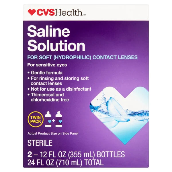 Solución salina CVS para lentes de contacto blandas hidrofílicas, 12 oz, paquete doble
