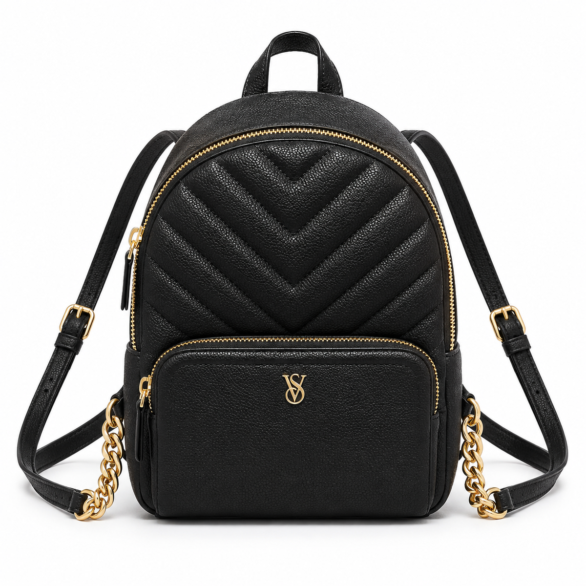 Mini mochila Victoria's Secret negra con cadenas vista frontal