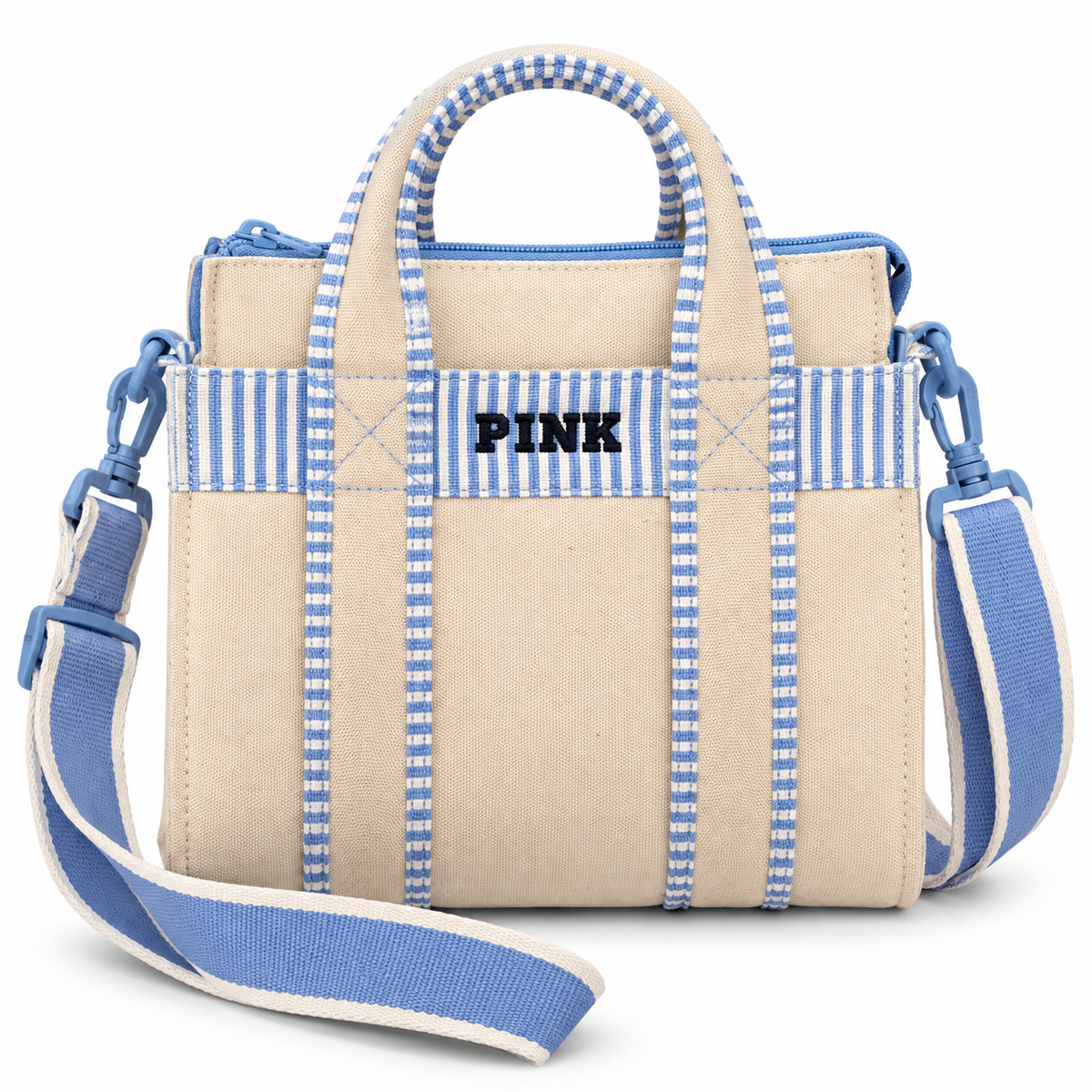 Mini tote PINK beige y azul, vista frontal