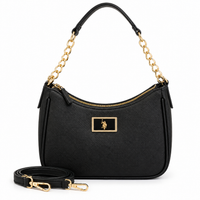 Cartera U.S. Polo Assn. negra de frente con correa larga