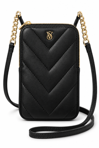 Portacelular Victoria’s Secret negro acolchado, vista frontal
