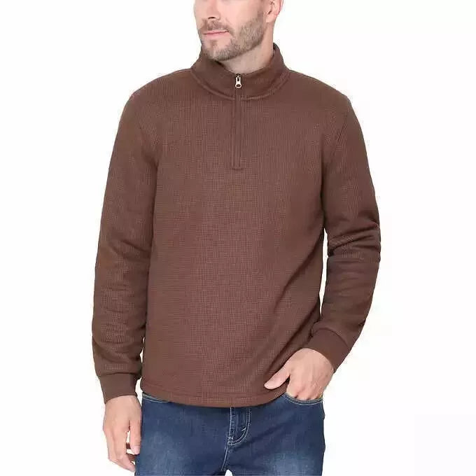 Pullover BC Clothing Para Hombre Forrado de Vellón Cuarto Cremallera, Marrón - La Tiendita de la Jose
