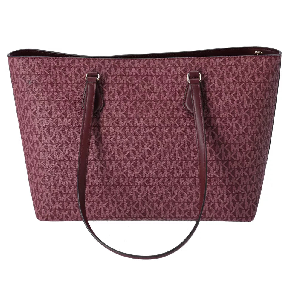 Bolso de Mano Michael Kors Sheila Grande Firma Logo Rayas Sangre de Buey MK Metálico - La Tiendita de la Jose