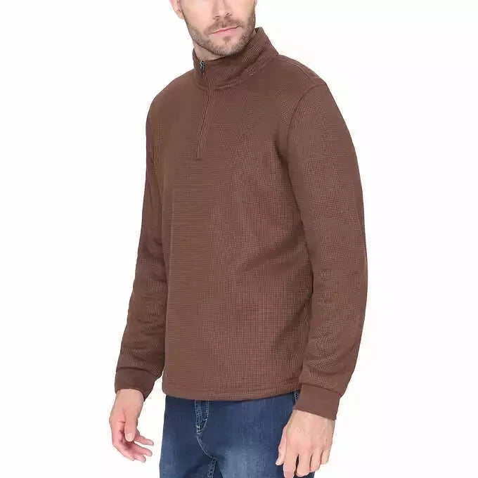Pullover BC Clothing Para Hombre Forrado de Vellón Cuarto Cremallera, Marrón - La Tiendita de la Jose